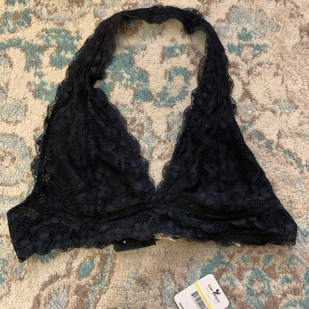 Free People Halter Navy Lace Bralette Size M NWT